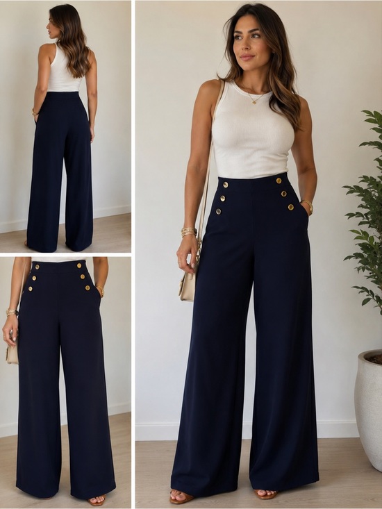 Zimmermann Pants - Zimmermann Wide Leg High Waist Navy Pants Size 1 (US 6)